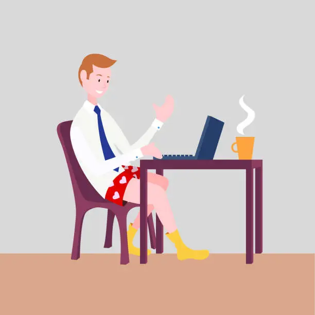 Vector illustration of Businessman wearing business suit with casual short pant working from home