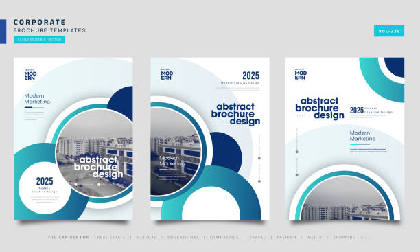 Set of Brochure cover design layout for business stock illustration Set of Annual report brochure flyer design, Leaflet presentation, book cover templates construction company brochure template stock illustrations