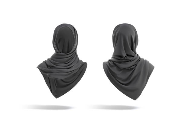 maqueta de hijab musulmán de mujer negra en blanco, vista frontal y trasera - milfeh fotografías e imágenes de stock