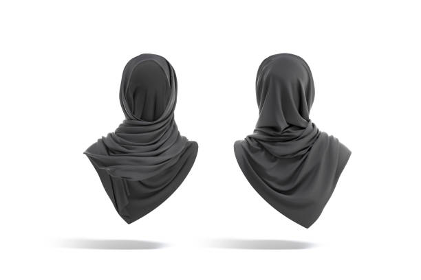 maquette de hijab musulman femme noire vierge, vue de face et de dos - russian culture scarf textile shawl photos et images de collection