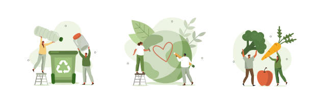 지속 가능한 라이프 스타일 - environmental conservation green environment recycling stock illustrations