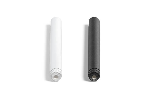 istock Blank black and white wallpaper twisted roll mockup, top view 1335910503