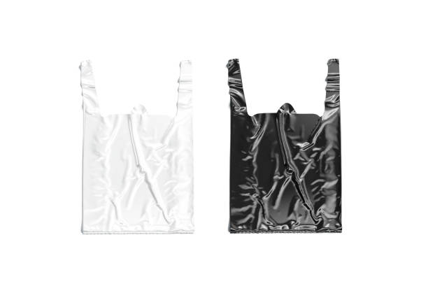 istock Blank black and white t-shirt plastic bag with handle mockup 1335914633