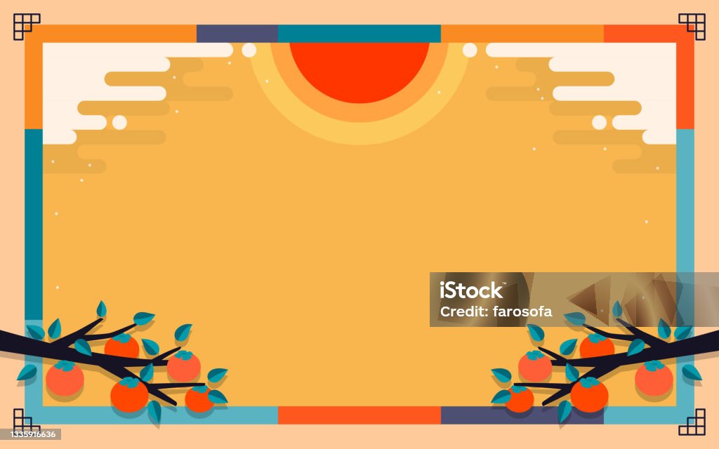 한국 가을 배경 플랫 디자인 추석에 대한 스톡 벡터 아트 및 기타 이미지 - 추석, 감, 일러스트레이션 - Istock
