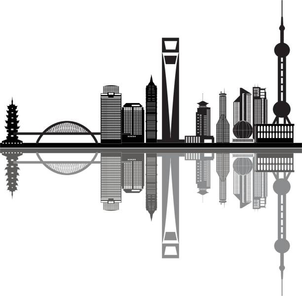 shanghai skyline chinese city shanghai skyline shanghai tower stock illustrations