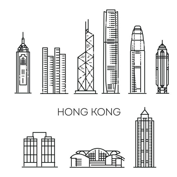 hong kong travel landmark of historical building thin line icon. - hong kong 幅插畫檔、美工圖案、卡通及圖標