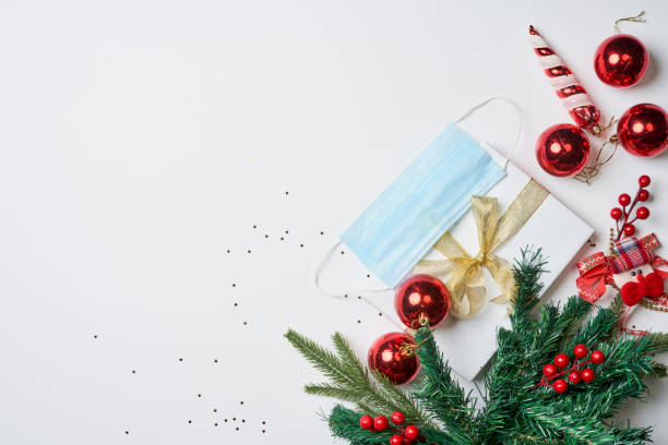 istock Christmas background with decorations and airplane 1335922767