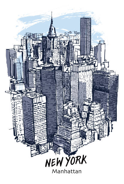 New York, Manhattan cityscape New York, Manhattan cityscape - vector illustration new york skyline drawing stock illustrations