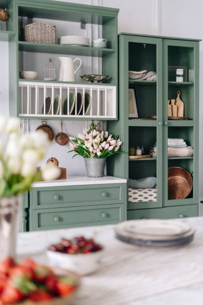 istock Kitchen marble countertop and cupboard in background 1335927391