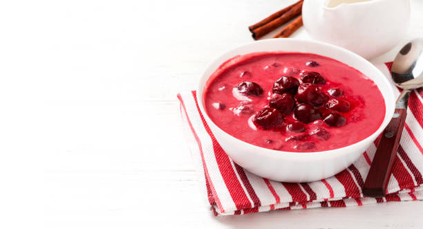 istock Sour cherry soup in a white bowl 1335927499