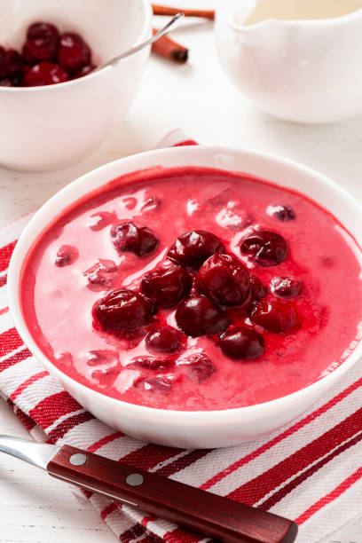 istock Sour cherry soup in a white bowl 1335927521