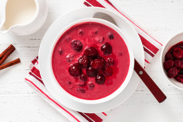 istock Sour cherry soup in a white bowl 1335927523