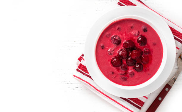 istock Sour cherry soup in a white bowl 1335927535