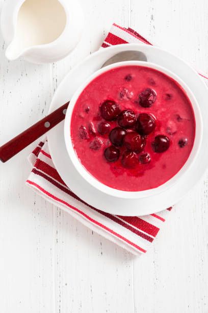 istock Sour cherry soup in a white bowl 1335927539