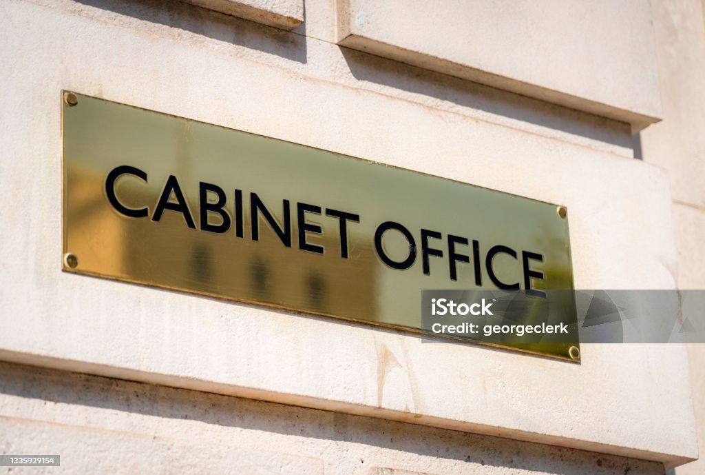 Cabinet Office sign - UK Government A sign for the Cabinet Office, located in Whitehall, central London. Cabinet Office Stock Photo