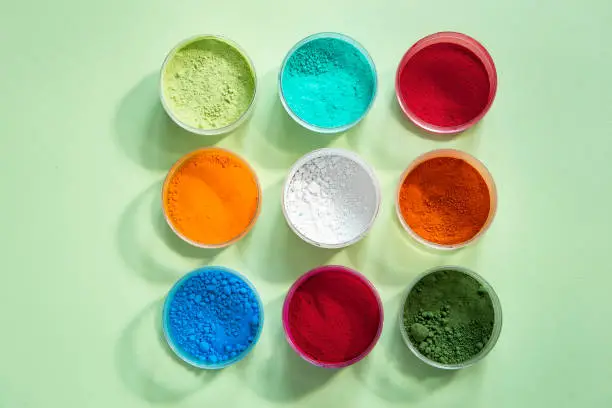 Set of the art pigments on green background