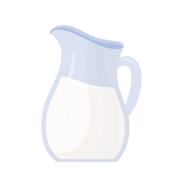 ilustrações de stock, clip art, desenhos animados e ícones de milk dairy product, organic farm food production, healthy fresh milk drink in glass jug - jarro de leite