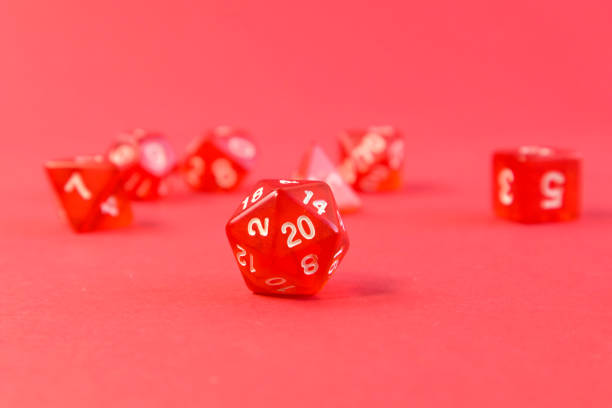 istock Set of dice for fantasy dnd and rpg tabletop games Board game polyhedral dices with different sides on red background 1335934165