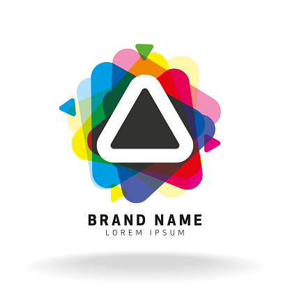 Vector Illustration of a Beautiful Brand Logo Symbol with Abstract Multicoloured Triangles with a Central White Border Outline Frame