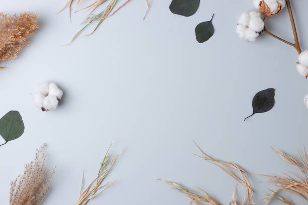 istock Cosmetic background with flowers on grey. Flat lay, copy space 1335939009