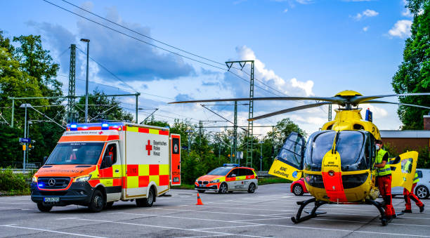 rescue helicopter in germany Tutzing, Germany - July 19: typical rescue helicopter of the ADAC in Tutzing on July 19, 2021 adac stock pictures, royalty-free photos & images