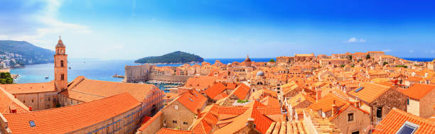 Coastal summer landscape, panorama - view of the Old Town of Dubrovnik Coastal summer landscape, panorama - view of the Old Town of Dubrovnik on the Adriatic coast of Croatia dubrovnik photos stock pictures, royalty-free photos & images