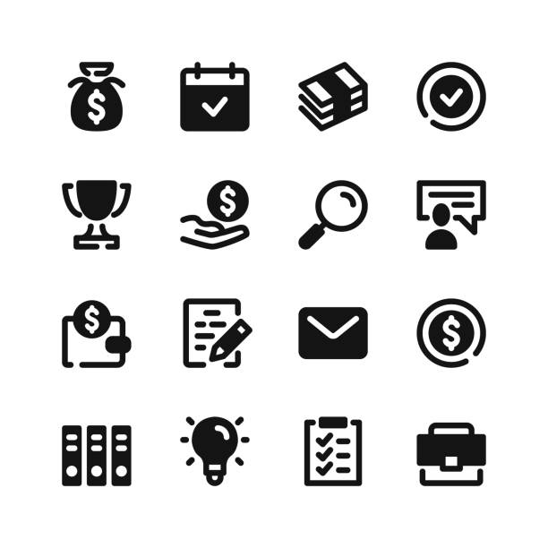 business-symbole. schwarze symbole. vektorsymbole festgelegt - filling stock-grafiken, -clipart, -cartoons und -symbole