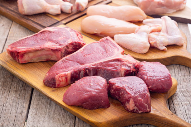 istock Assortment of raw meat . chicken beef and pork . 1335960256