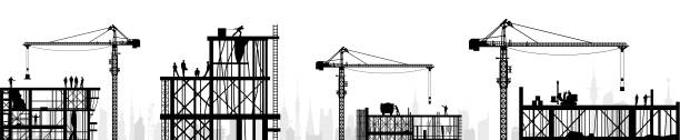 gerüst - silhouette crane construction construction site stock-grafiken, -clipart, -cartoons und -symbole