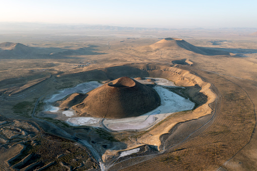 Aerial View of Meke Crater Lake in Konya, Turkey.  Taken via drone.