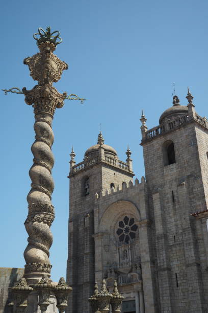 Facade details of the cathedral of Porto stock photo