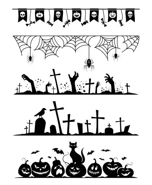 Vector illustration of Happy Halloween set of design elements and borders. Vector