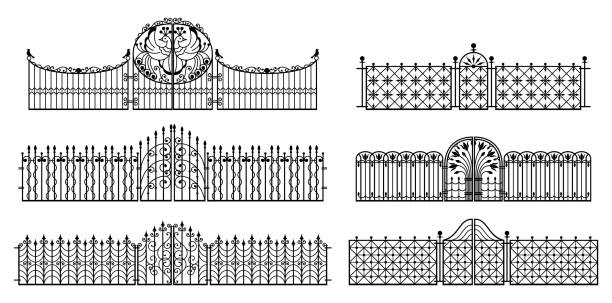 장식 울타리와 게이트. 벡터 - wrought iron stock illustrations