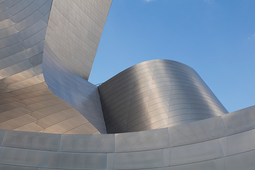 Los Angeles, USA - 19 May, 2019 - Low angle view of Walt Disney Concert Hall in Los Angeles, Music Center.