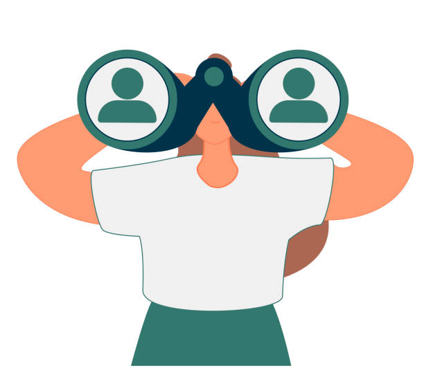 istock Searching for candidate, HR Human Resources find people to fill in job vacancy, finding customer or career opportunity concept, businessman HR look through binoculars to find candidate people. 1335973970