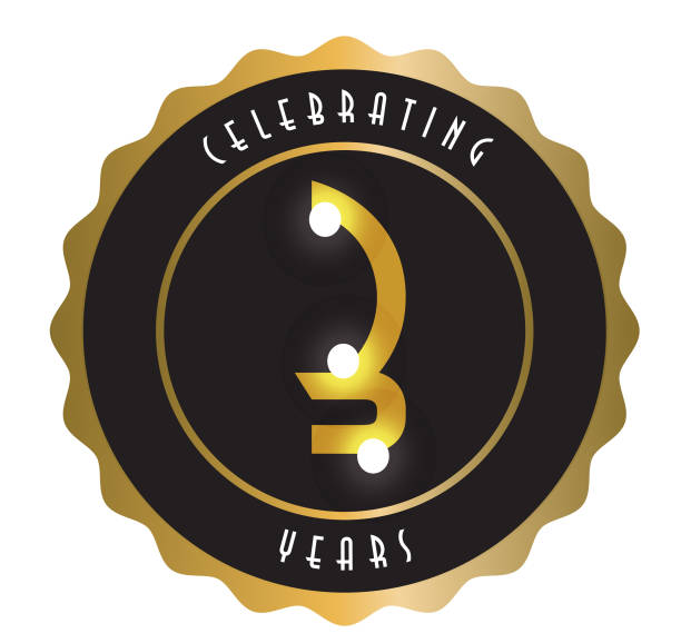 ilustrações de stock, clip art, desenhos animados e ícones de retro and vintage 3 year anniversary label design in gold and black colors - number certificate number 3 year