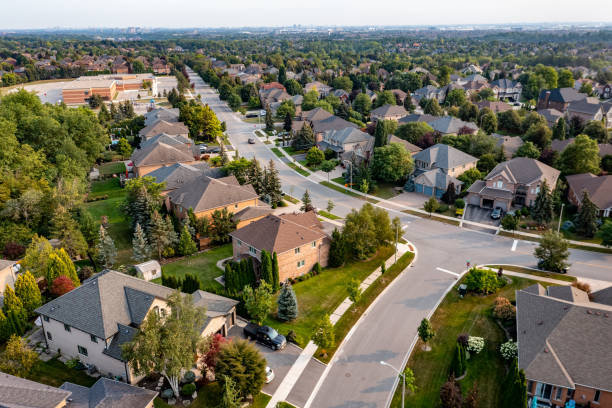 Aerial view of Residential Distratic at Islington Ave. and Rutherford road, detached and duplex house, Woodbridge, Vaughan, Canada Vaughan, Ontario, Canada. district stock pictures, royalty-free photos & images