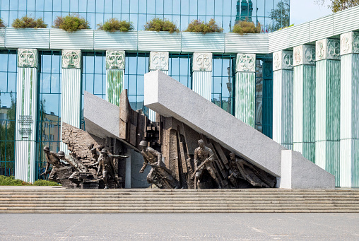 Warsaw, Poland - August 19 2019: Warsaw Uprising Monument in Warsaw, Poland. Warsaw Uprising Monument (Polish: Pomnik Powstania Warszawskiego) is a monument in Warsaw, Poland, dedicated to the Warsaw Uprising of 1944. Unveiled in 1989, it was sculpted by Wincenty Kućma and the architect was Jacek Budyn.