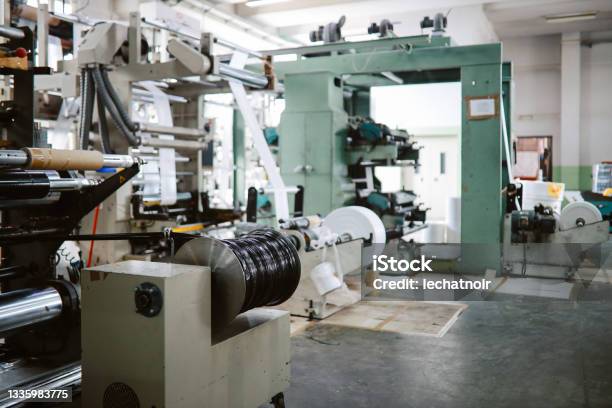 Biodegradable Plastic Bags Production Machinery Stock Photo - Download Image Now - Biodegradable, Manufacturing, Printing Press
