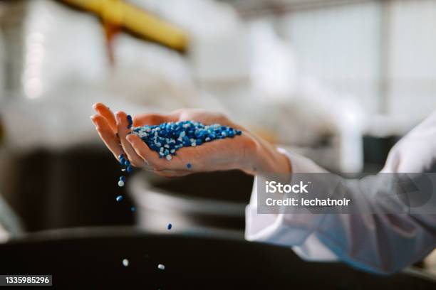 Female Technician Inspecting Pellets Made Of Biodegradable Materials Stock Photo - Download Image Now