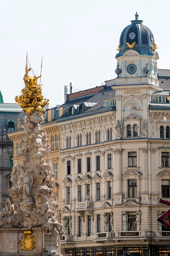 Vienna, Austria - 29 August, 2019: Old building on famous Graben Street in Vienna.