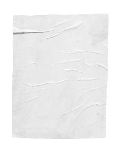 Photo of Blank white crumpled and creased paper poster texture isolated on white background