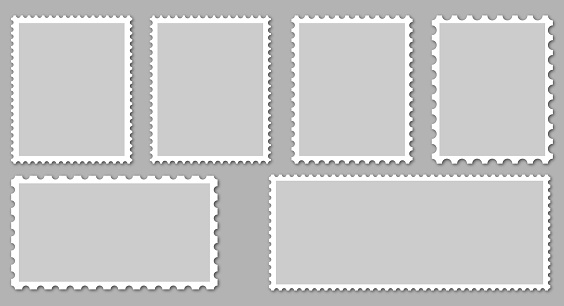 Postage stamp borders set. Light Postage Stamps on gray background