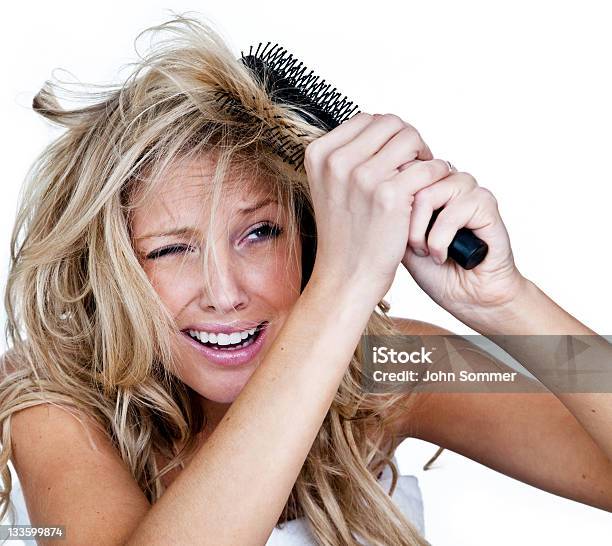 Woman Having A Bad Hair Day Stock Photo - Download Image Now - Frizzy Hair, Blond Hair, One Woman Only