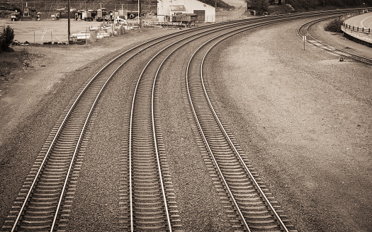 Rail lines at a suburban train station