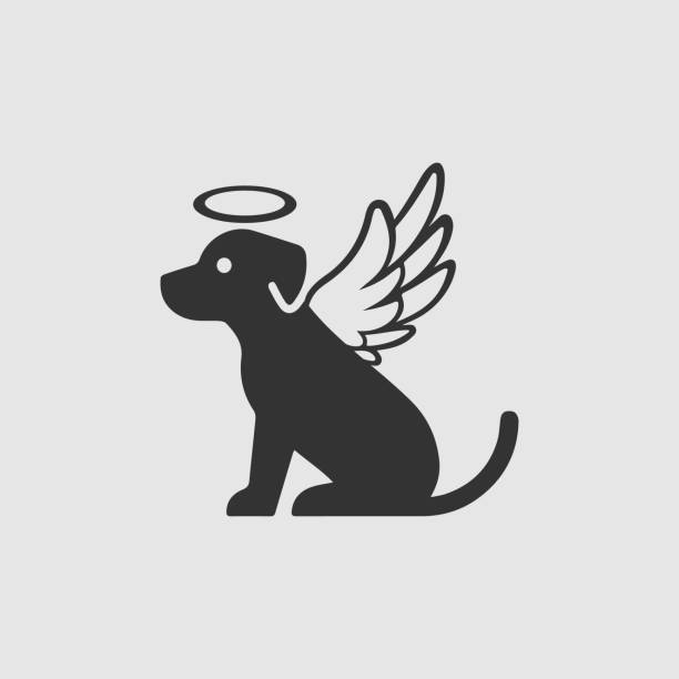 vector simple isolated dog angel icon - morbid angel stock illustrations