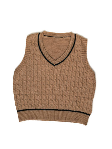 istock Brown knitted vest insulated on a white background. Flat lay. 1336009356