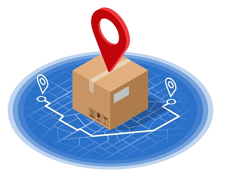 Isometric Logistics and Delivery concept. Online delivery service concept, online order tracking. Delivery home and office. City logistics