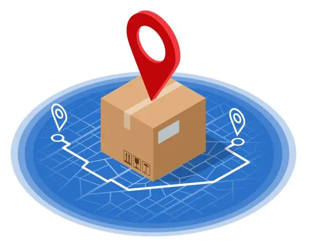 Vector illustration of Isometric Logistics and Delivery concept. Online delivery service concept, online order tracking. Delivery home and office. City logistics