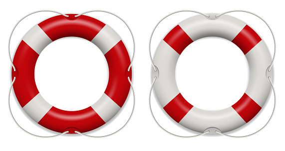 Realistic rescue life belt, marine lifebuoy water safety isolated on white background. Collection of realistic lifebuoy striped circle.
